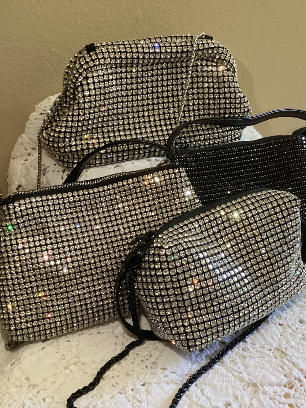 Sparkling Silver Crystal / Rhinestone Mesh Women’s Bag Small